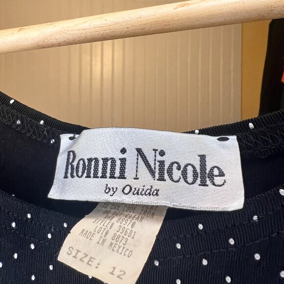 Vintage Ronni Nicole Polka Dot Black Dress Textured Sleeveless LBD VTG 12 - Picture 3 of 4